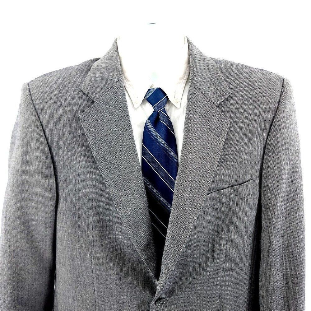 Alan Flusser Silk Worsted Wool Gray Herringbone 2‎ Button Blazer 40R